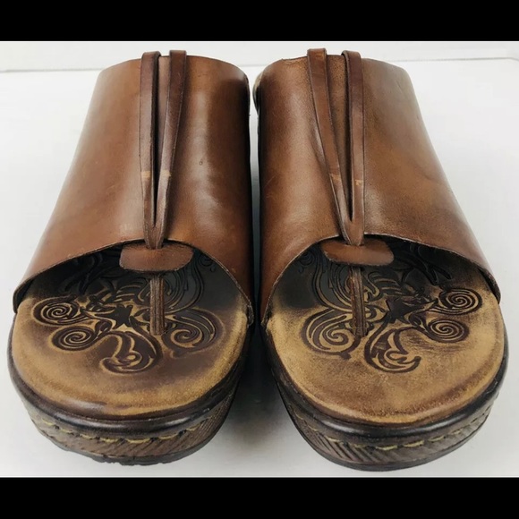 Born Handcrafted Brown Leather Slip On Clog Sandal Open Toe Mule Womens Size 9 - Picture 2 of 4
